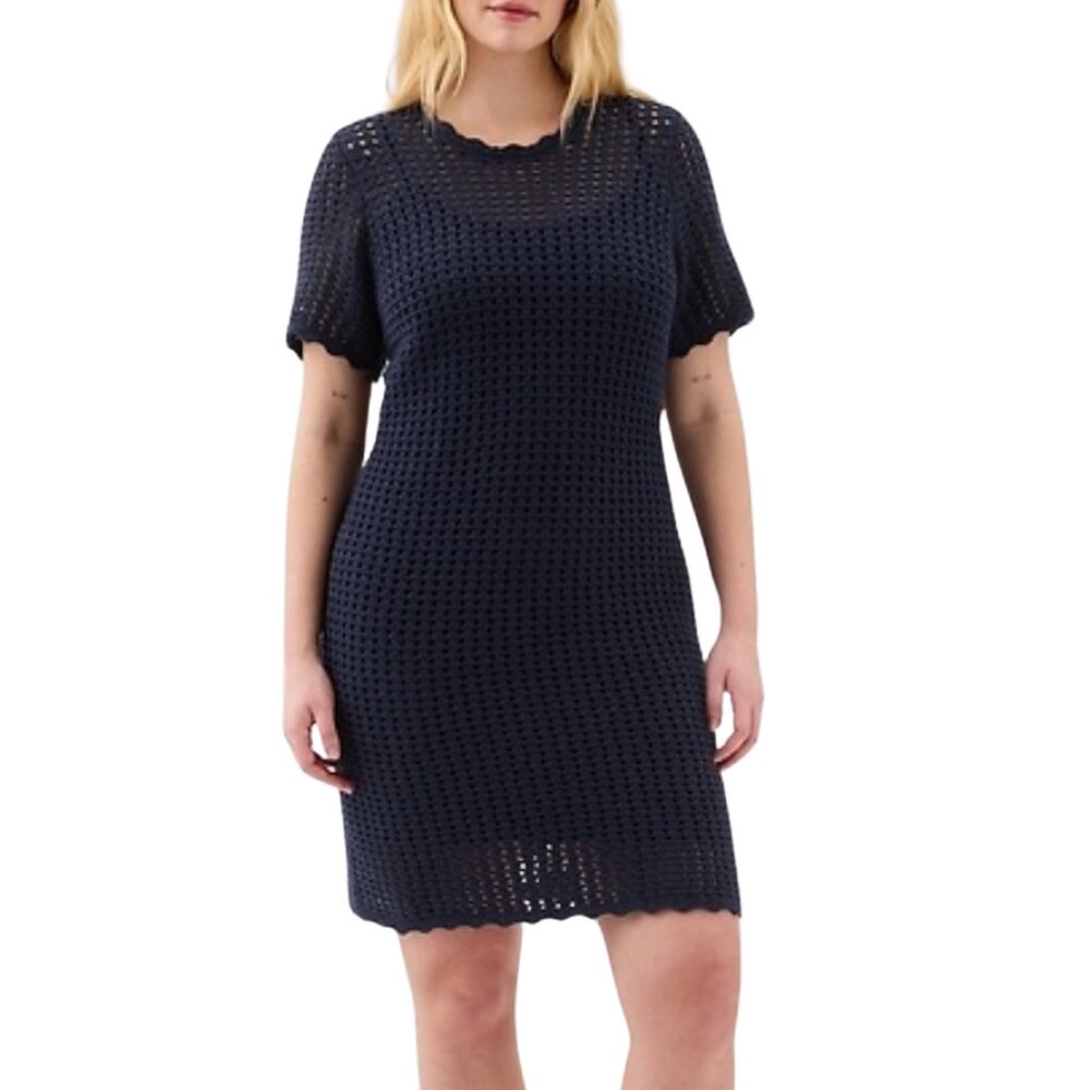 GAP 100% Cotton Boho Babe Crochet Mini Dress with Removable Liner - XL - Blue